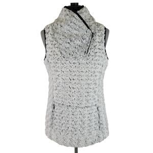 Wooly Bully Wear White, Grey & Black Fuzzy Sherpa Vest Women's Sz S